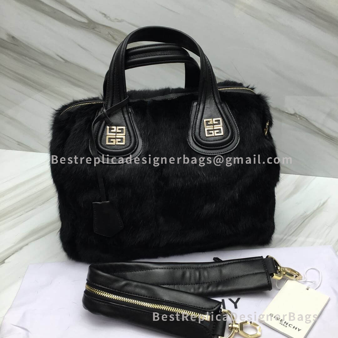 Givenchy Medium Nightingale Handbag In Black Calfskin With Rex Rabbit Hair GHW 29801-1